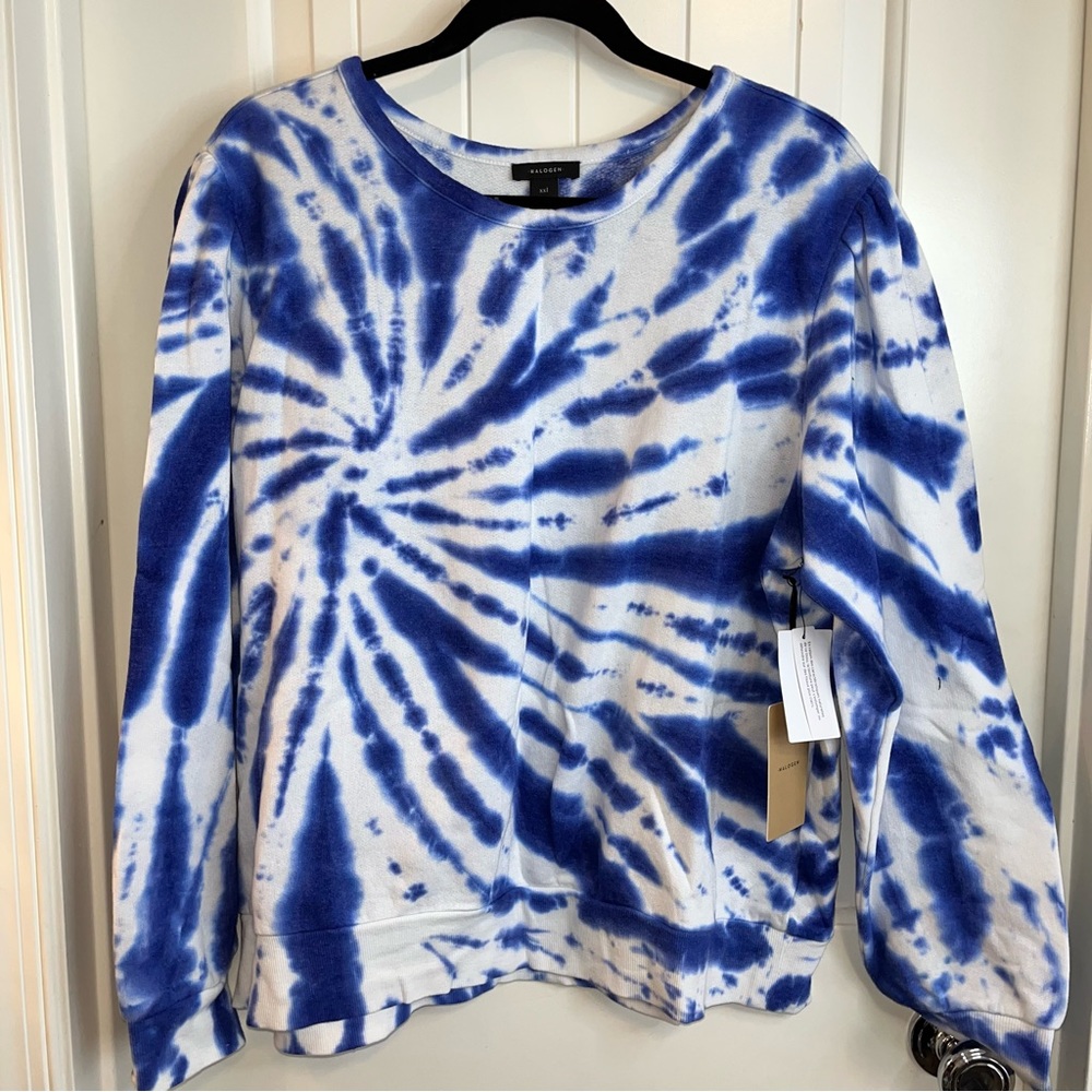 ⭐️ NWT Halogen Tie Dye Sweatshirt Blue White Print XXL